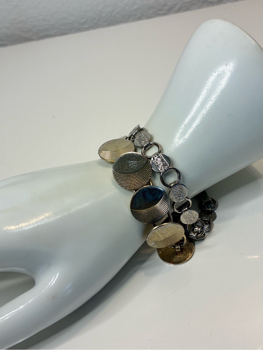 Sarah Coventry Two-Tone Disc Link Bracelet in Gold and Silver